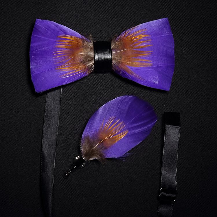 Papillon con piume viola e arancione decorato per bambini con spilla da bavero - Adulto - image 2