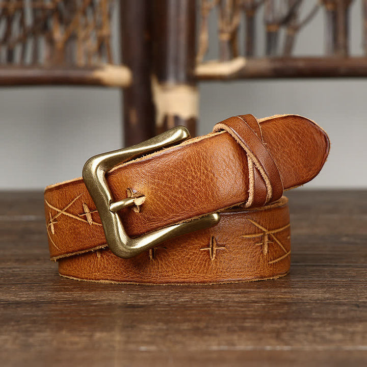 Cintura in pelle vintage da uomo con intaglio crack - Marrone giallastro - 44 - image 0