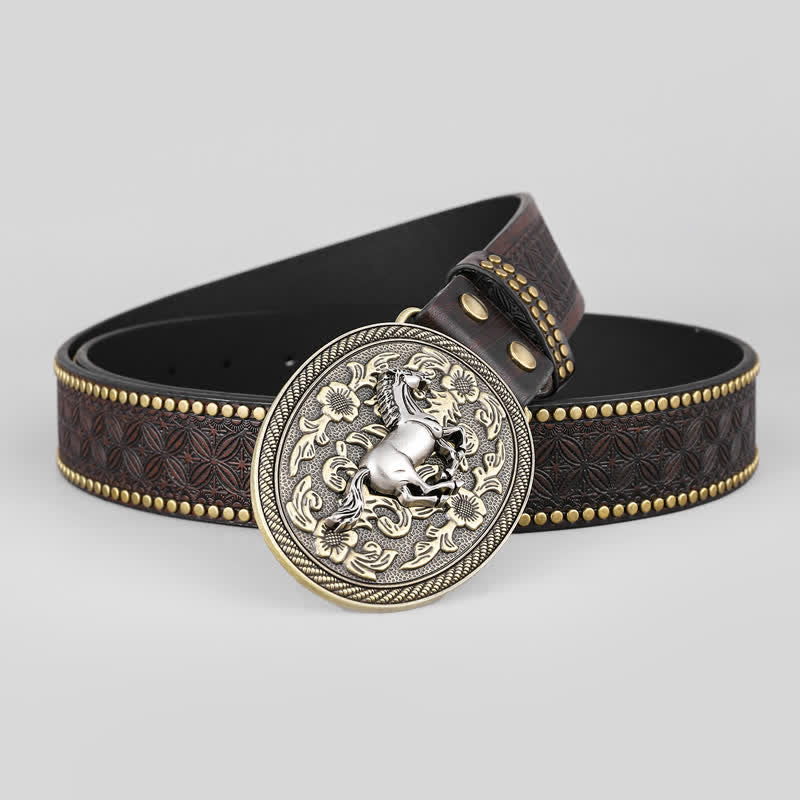 Cintura in pelle con fibbia floreale Strong Horse da uomo - Cavallo - 42 - image 0