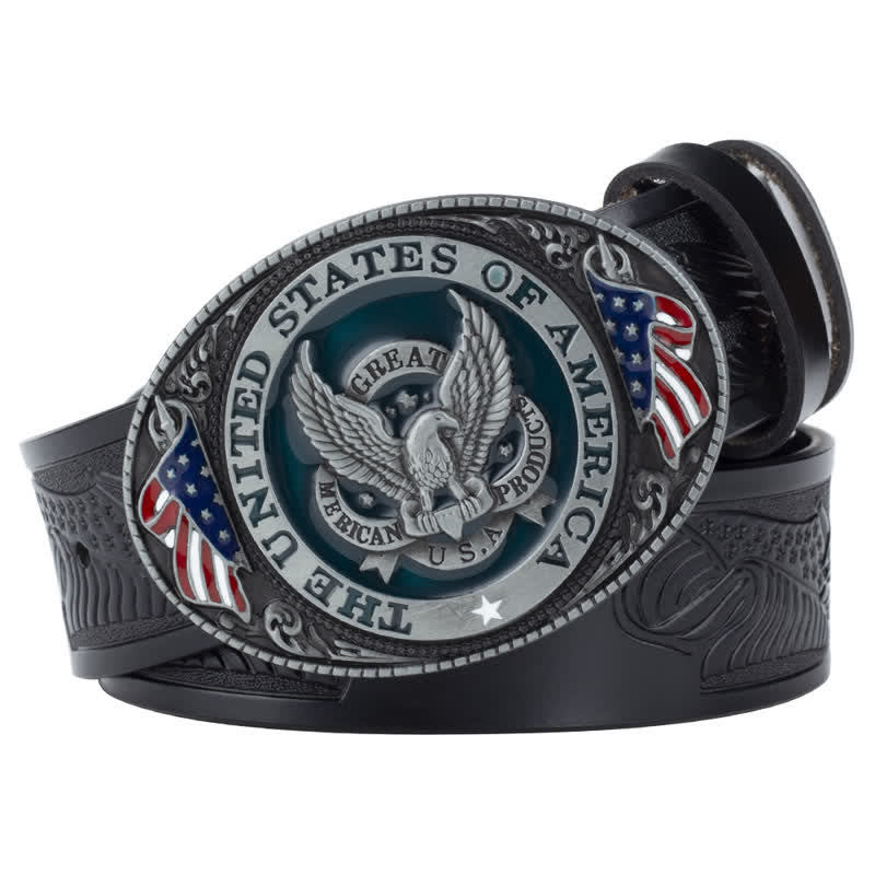 Cintura da uomo in pelle con fibbia patriottica e ali spiegate con aquila - Nero - 46 - image 6