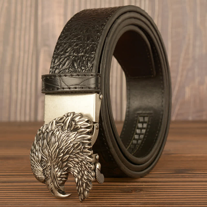 Cintura da uomo in pelle goffrata con testa d'aquila e coccodrillo - Argento e nero - 46 - image 21