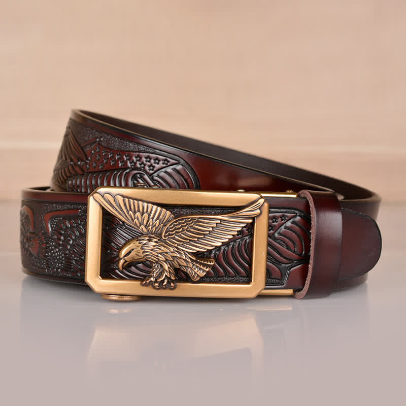 Cintura in pelle goffrata con fibbia Hollow Eagle da uomo - image 24