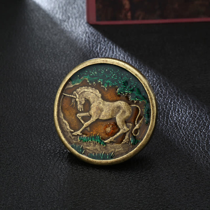 Cintura in pelle con fibbia in bronzo antico con unicorno mistico fai da te da uomo - Unicorno - Senza cintura - image 0