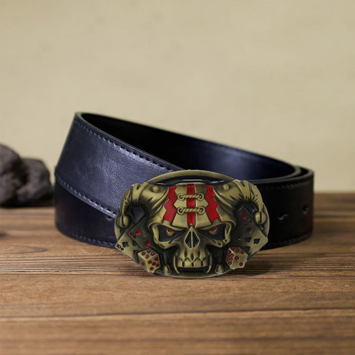Cintura in pelle con fibbia Joker Clown Skull fai da te da uomo - Bronzo antico - Cintura PU nera (40) - image 8