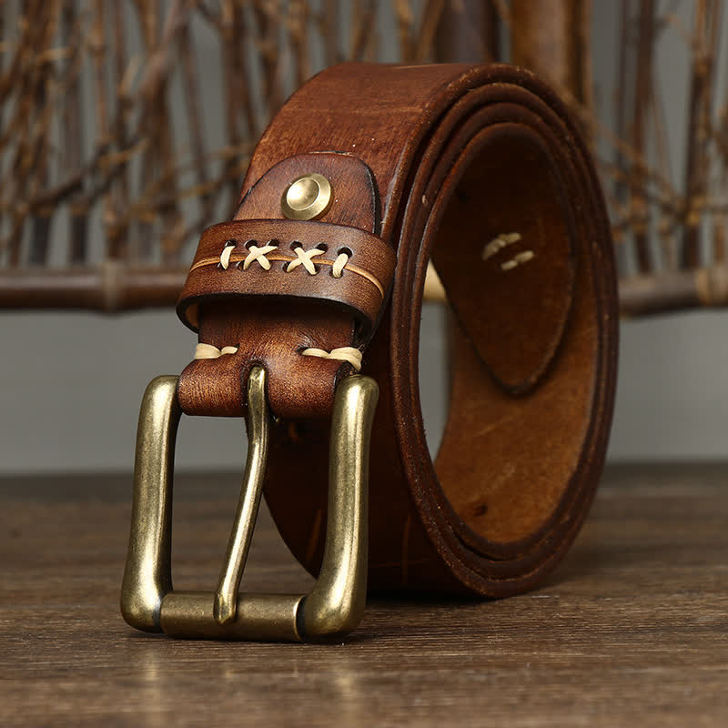 Cintura in pelle con intaglio elaborato vintage da uomo - Cachi - 46 - image 5
