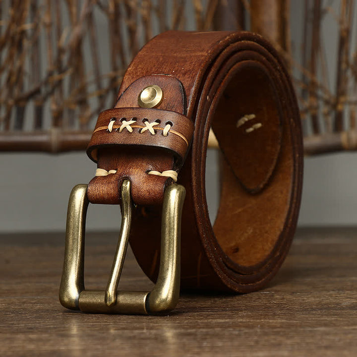Cintura in pelle con intaglio elaborato vintage da uomo - Cachi - 46 - image 5