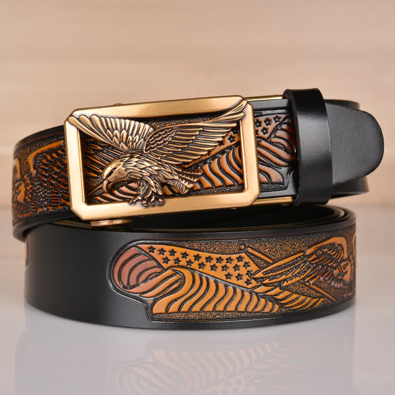 Cintura in pelle goffrata con fibbia Hollow Eagle da uomo - Oro e nero - 46 - image 14
