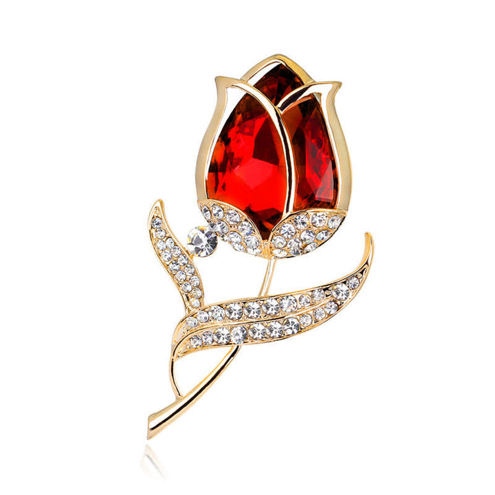 Spilla a tulipano con cristalli scintillanti da donna - Rosso - image 0