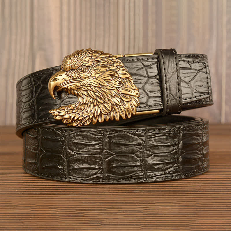 Cintura da uomo in pelle goffrata con testa d'aquila e coccodrillo - image 12