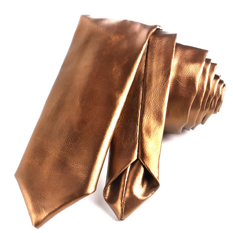Cravatta stretta casual in pelle PU da uomo - Oro - image 12