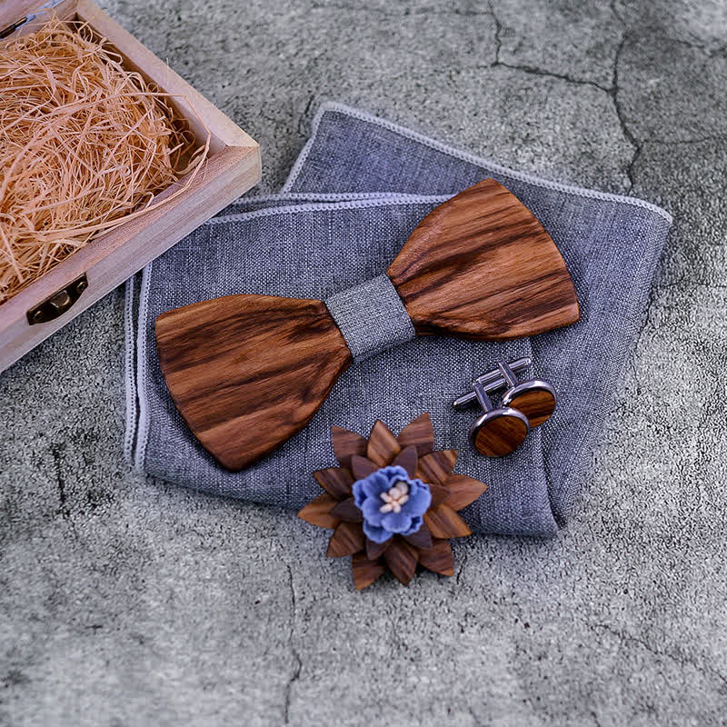Set di 4 papillon in legno concavo formale da uomo - image 3