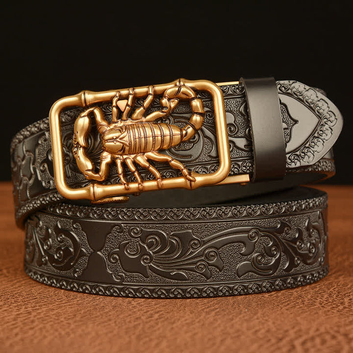 Cintura in pelle incisa con scorpione in rilievo da uomo - Oro e nero - 46 - image 0