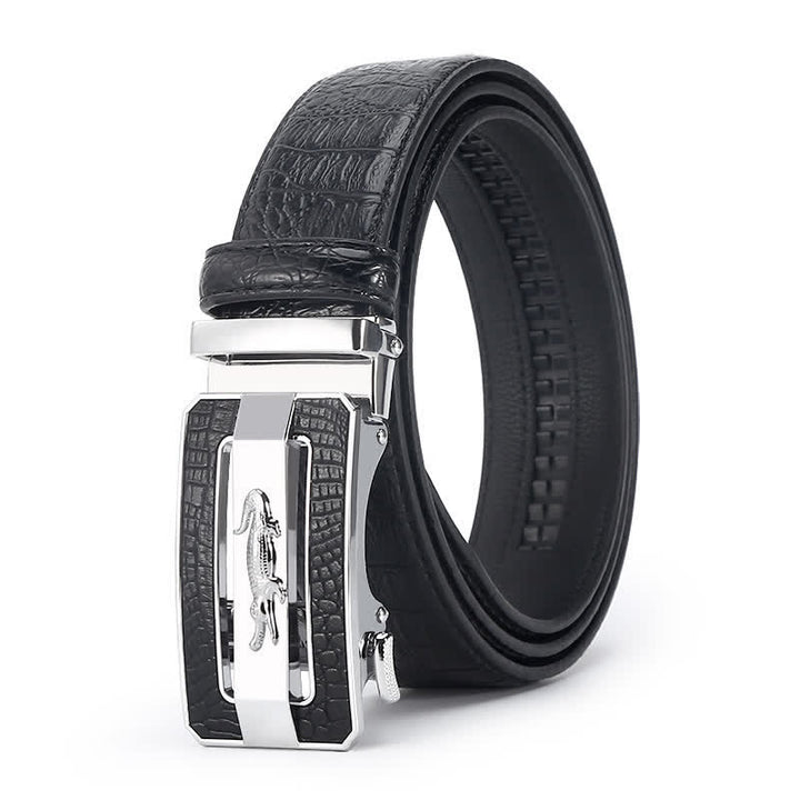 Cintura da uomo in pelle con fibbia automatica con motivo coccodrillo - Stile n. 1 - Nero / Argento - 44 - image 5