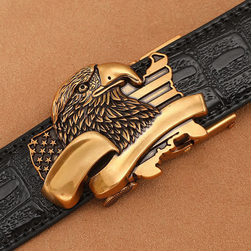 Cintura in pelle con fibbia automatica con bandiera USA e aquila calva da uomo - image 1
