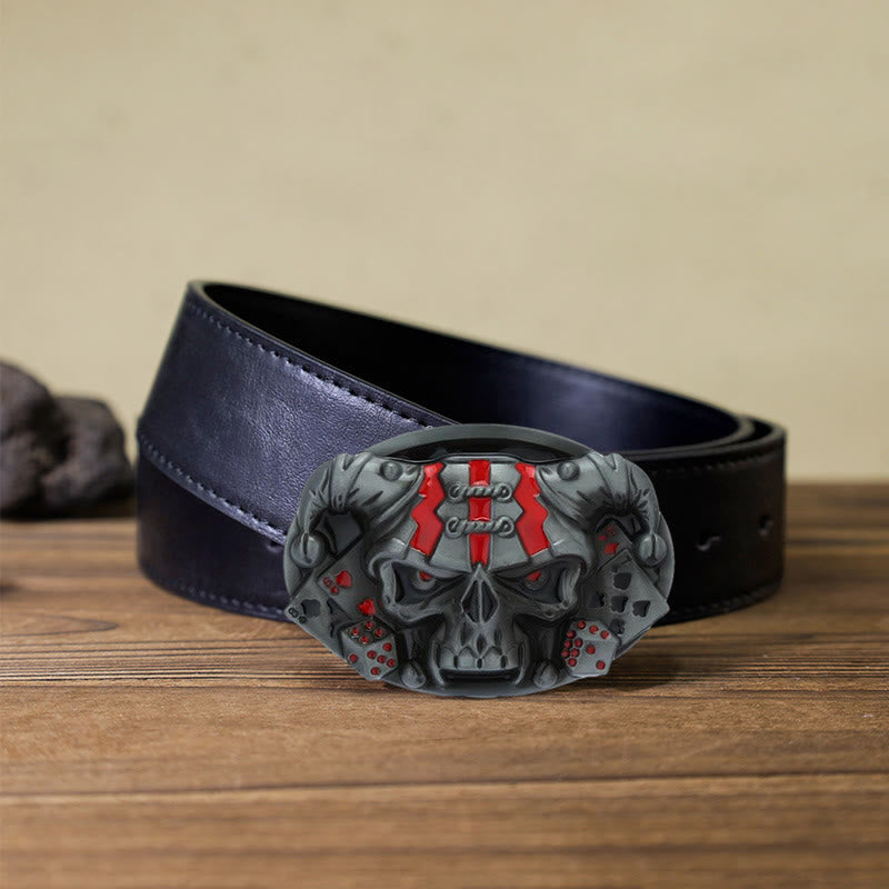 Cintura in pelle con fibbia Joker Clown Skull fai da te da uomo - Argento antico - Cintura PU nera (40) - image 9