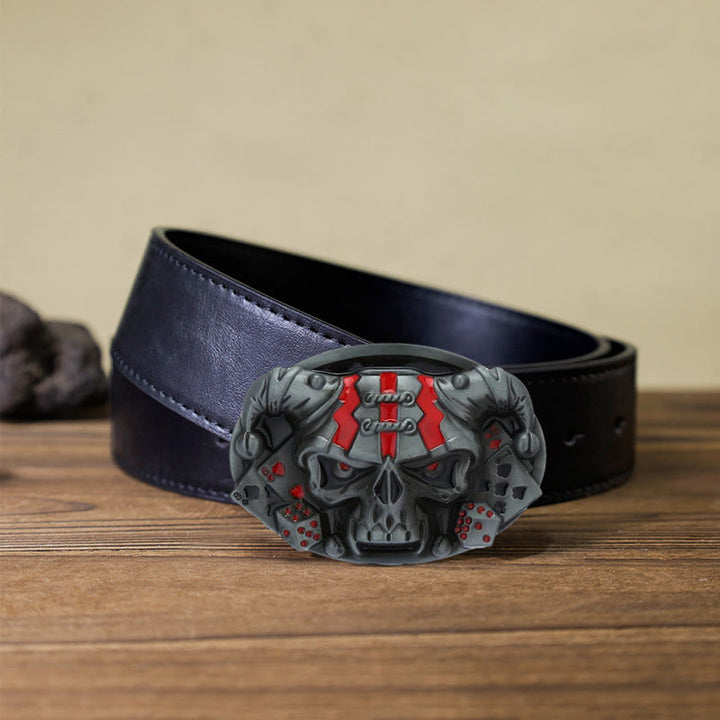 Cintura in pelle con fibbia Joker Clown Skull fai da te da uomo - Argento antico - Cintura PU nera (40) - image 9