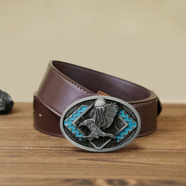 Cintura in pelle con fibbia aquila smaltata fai da te da uomo - Aquila - Cintura PU marrone (40) - image 6