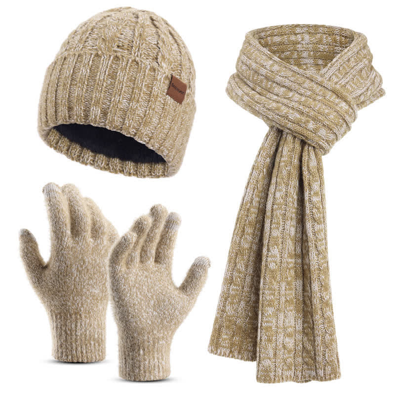 3 pezzi unisex elegante cappello sciarpa lunga touch screen guanti set - Cachi - Regolabile (circa 17,72"-25,78") - image 12