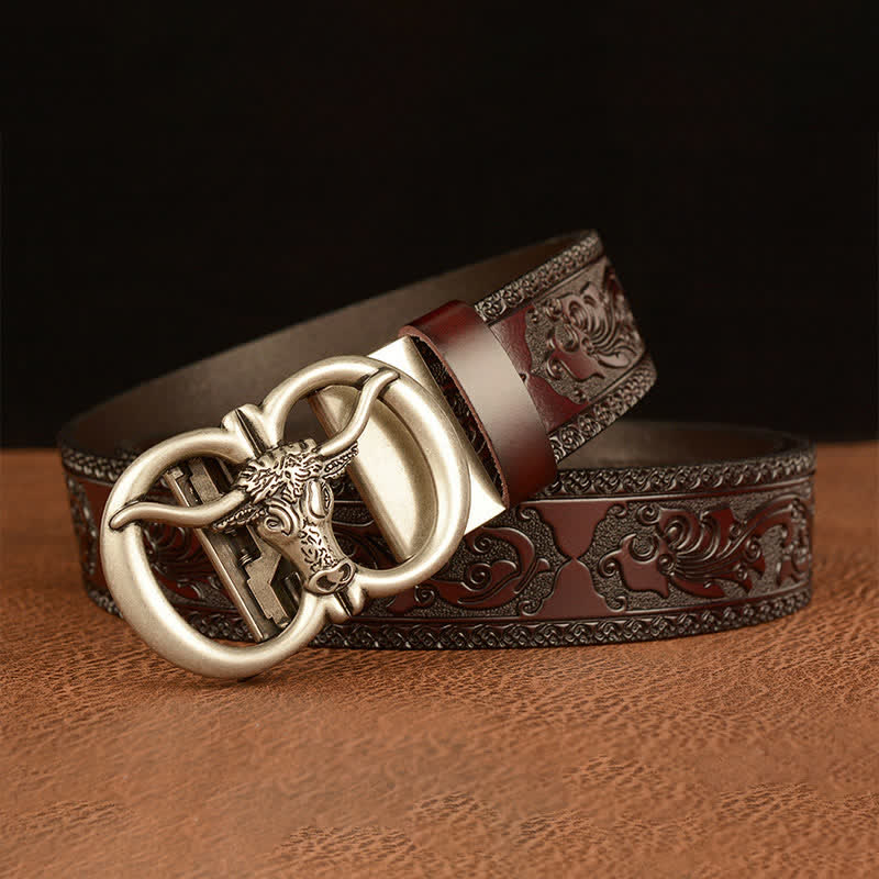 Cintura in pelle con fibbia a testa di toro da uomo - image 13