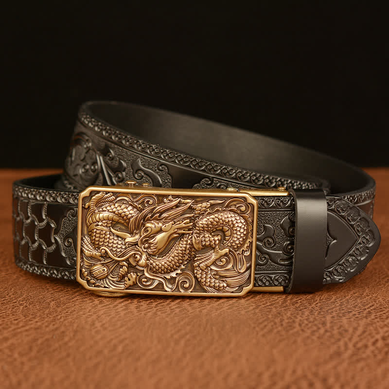 Cintura in pelle con fibbia quadrata a forma di drago da uomo - image 11