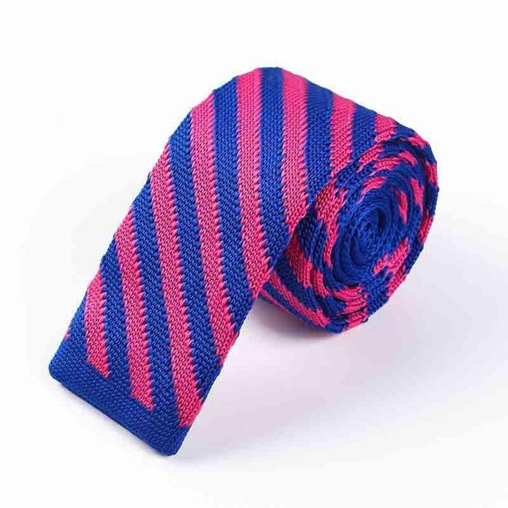 Cravatta a righe diagonali lavorata a maglia da uomo - Rosa e blu - image 12