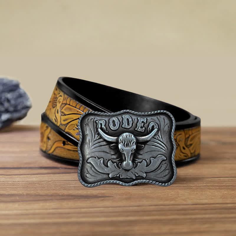 Cintura in pelle fai da te da uomo con fibbia da rodeo Longhorn Bull in argento - Toro dalle lunghe corna - Cintura marrone sabbia (40) - image 13