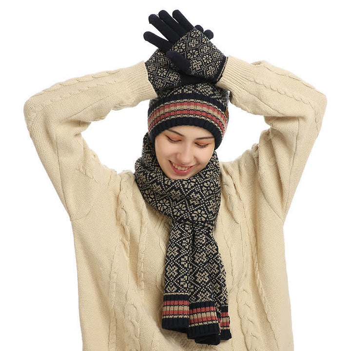 Set di 3 guanti touchscreen unisex con cappello e sciarpa a fiocco di neve - image 5