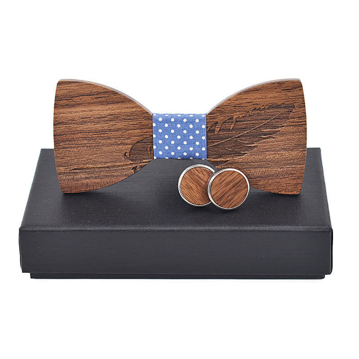 Set di 2 papillon in legno con incisione di piume da uomo - Puntini blu cielo - image 8