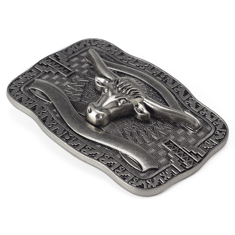 Cintura in pelle fai da te da uomo con fibbia a forma di toro Longhorn quadrato in argento - image 3