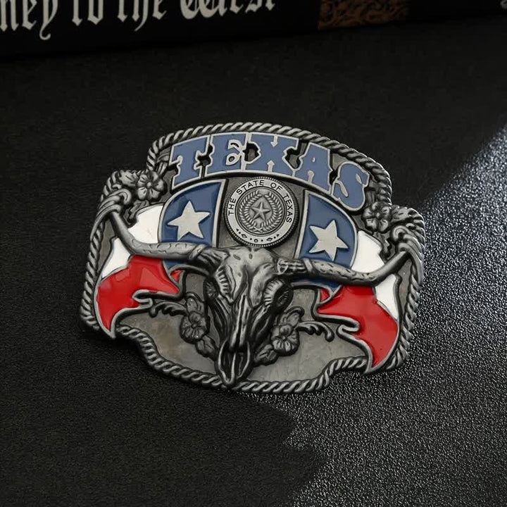 Cintura in pelle fai da te con fibbia a forma di toro Longhorn con bandiera del Texas da uomo - Toro - Senza cintura - image 0