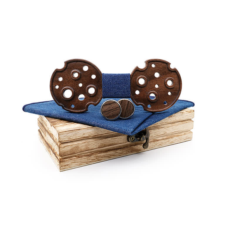 Set di 3 papillon in legno a cerchio cavo da uomo - Blu - image 9