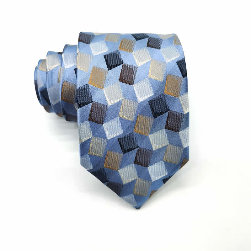 Cravatta da uomo in pura seta con motivo geometrico quadrato colorato - Blu - image 2