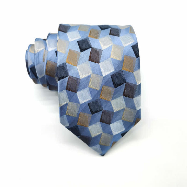 Cravatta da uomo in pura seta con motivo geometrico quadrato colorato - Blu - image 2