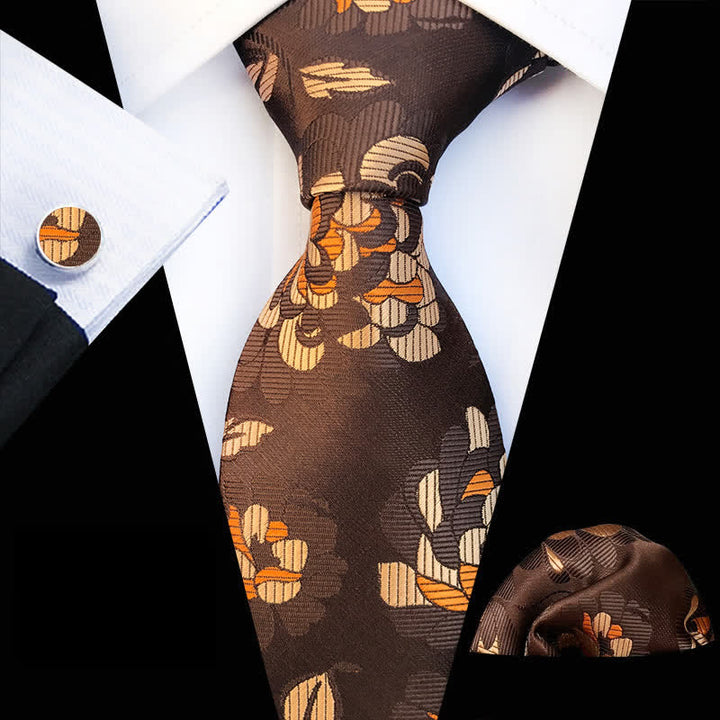 Set di 3 cravatte floreali da uomo con motivo crisantemo - Marrone e giallo - image 2