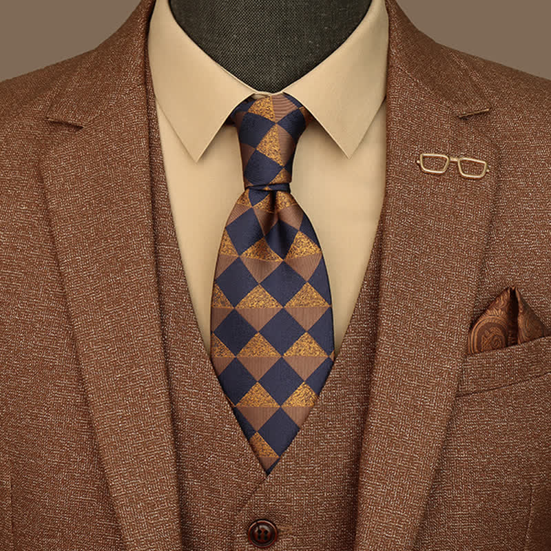 Cravatta da uomo a quadri color oro rustico e blu navy - Oro rustico e blu navy - image 0