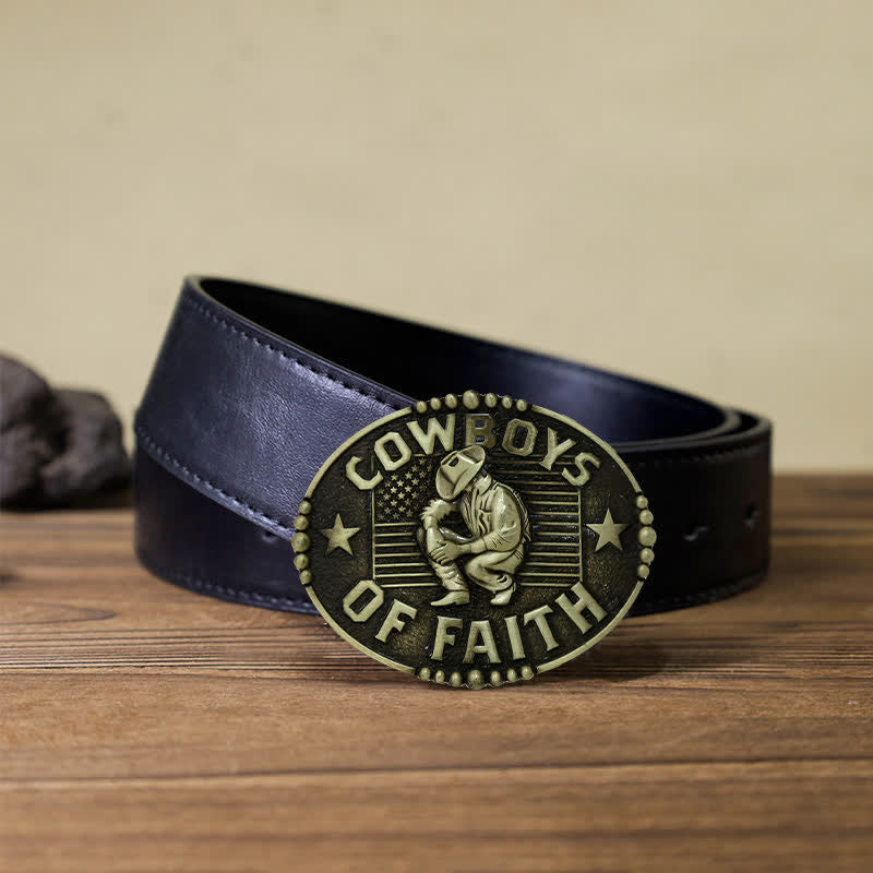 Cintura in pelle con fibbia "Cowboys Of Faith" fai da te da uomo - Oro antico - Cintura PU nera (40) - image 4
