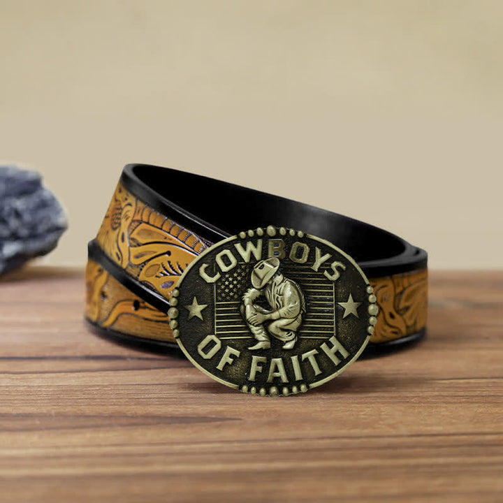 Cintura in pelle con fibbia "Cowboys Of Faith" fai da te da uomo - Oro antico - Cintura marrone sabbia (40) - image 19