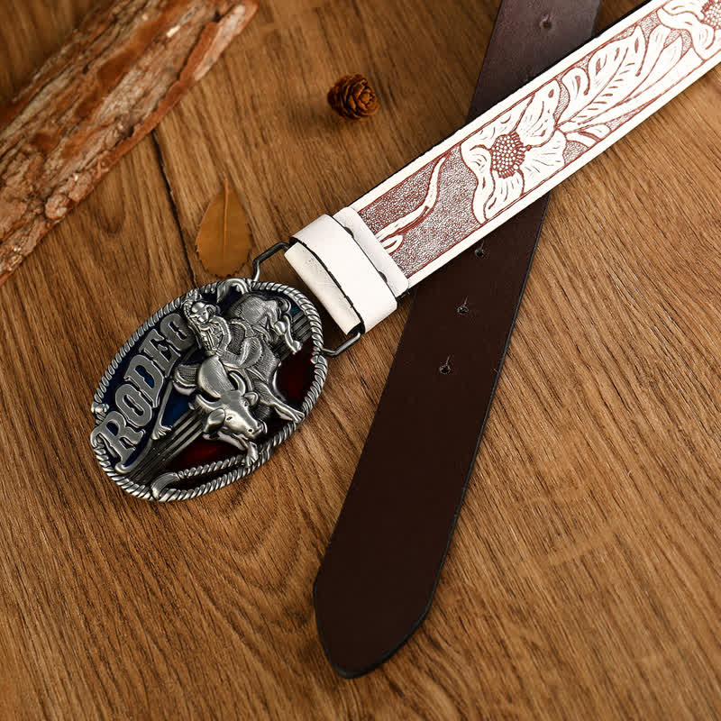 Cintura da uomo in pelle goffrata bianca da rodeo e corrida - image 3