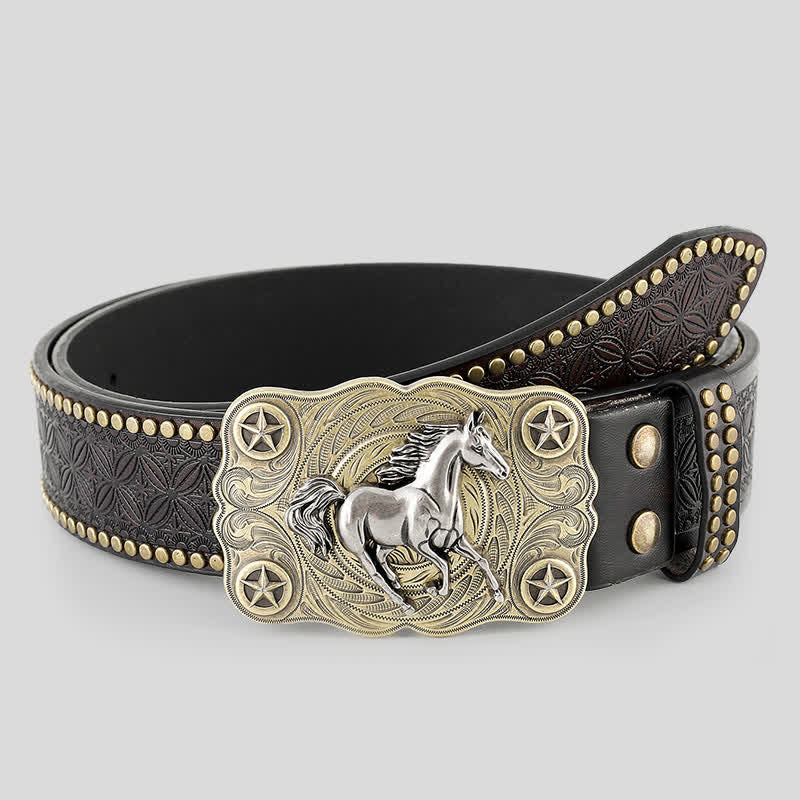 Cintura da uomo in pelle da cowboy al galoppo con cavallo robusto - Cavallo - 40 - image 0