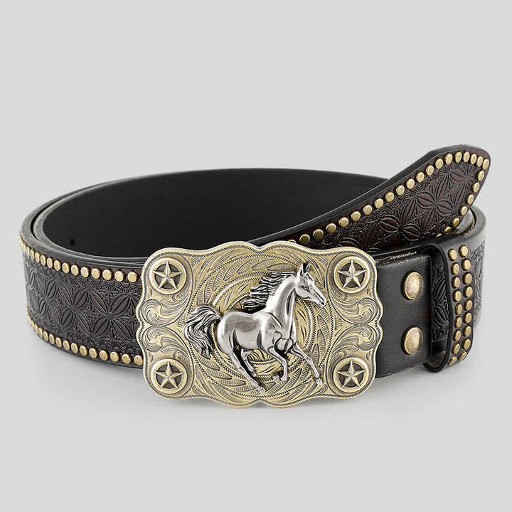 Cintura da uomo in pelle da cowboy al galoppo con cavallo robusto - Cavallo - 40 - image 0