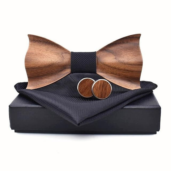 Set di 3 cravatte a farfalla in legno a scacchi piccoli da uomo - Nero - image 6