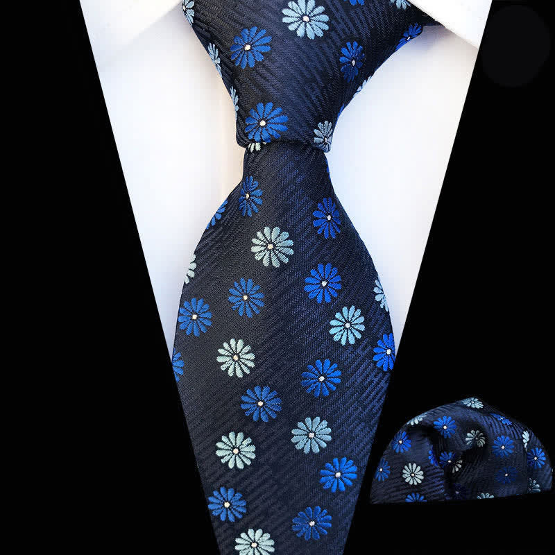 Set di 2 cravatte floreali da uomo con margherite - Blu - image 0
