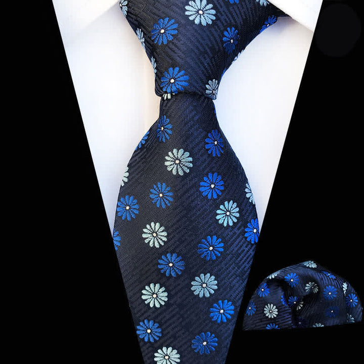 Set di 2 cravatte floreali da uomo con margherite - Blu - image 0