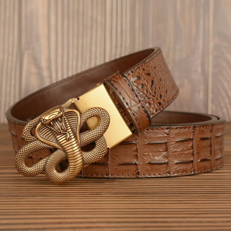 Cintura da uomo in pelle con motivo coccodrillo Cobra arricciato - image 14