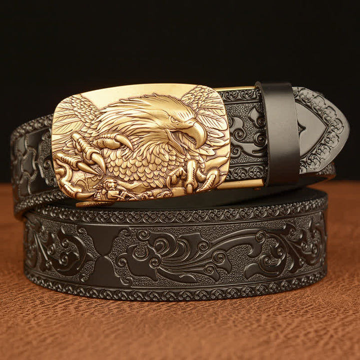 Cintura in vera pelle con fibbia aquila da uomo - Oro e nero - 46 - image 0