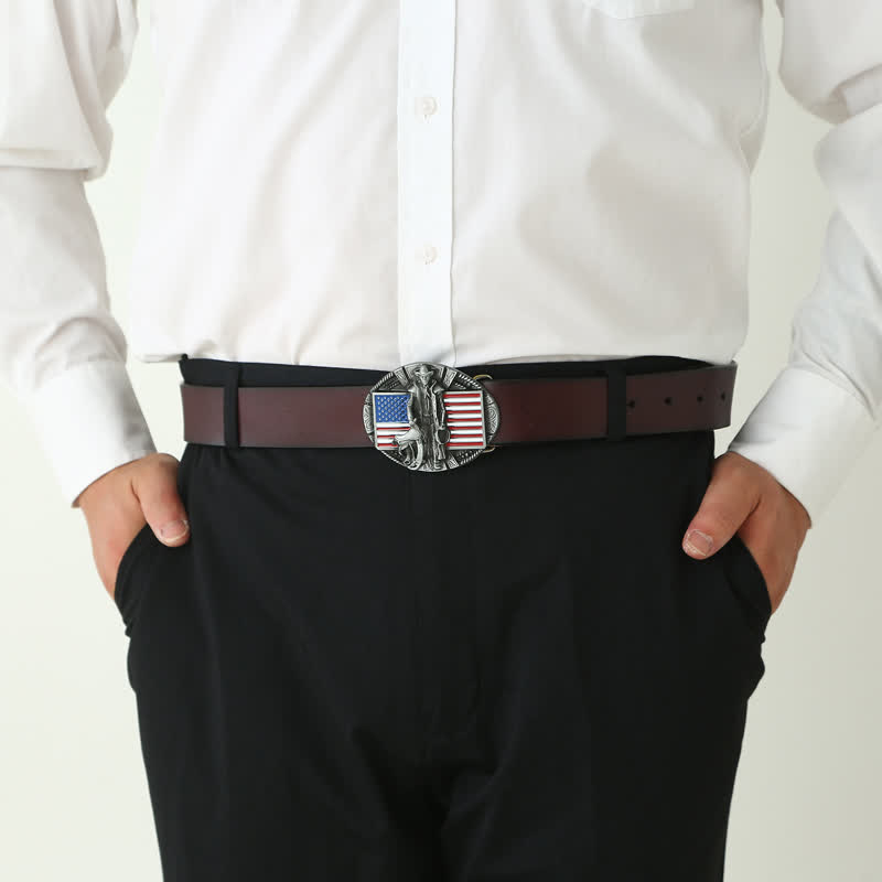 Cintura in pelle con fibbia da cowboy con bandiera americana fai da te da uomo - image 2