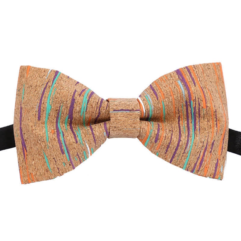 Papillon in legno con linee grafiche in sughero da uomo - Stile n. 1 - image 0
