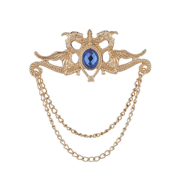 Spilla con nappa di cristallo drago vintage da uomo - Blu e oro - image 5