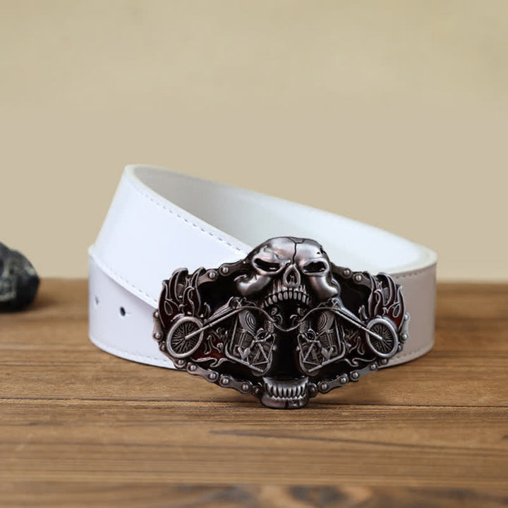 Cintura in pelle con fibbia a forma di testa di fantasma da motociclista fai da te da uomo - Cranio - Cintura PU bianca (40) - image 4