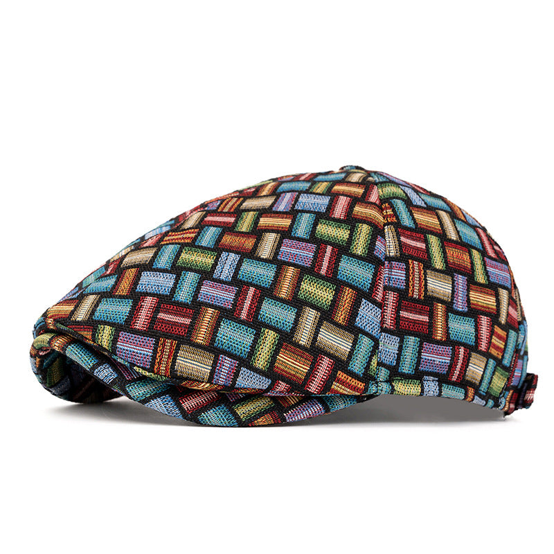 Cappello basco a quadri jacquard colorati retrò artistici - Sei pezzi - Blu scuro - Regolabile (22 1/2"-24") - image 8